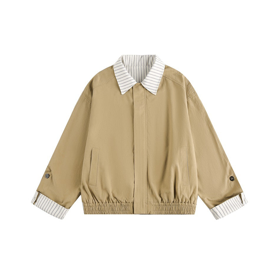Damen Kurz geschnittene Boxy‑Blousonjacke mit gestreiftem Hemdkragen Drune