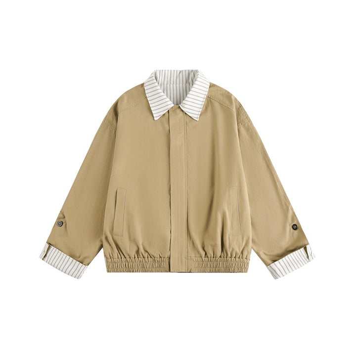 Damen Kurz geschnittene Boxy‑Blousonjacke mit gestreiftem Hemdkragen Drune