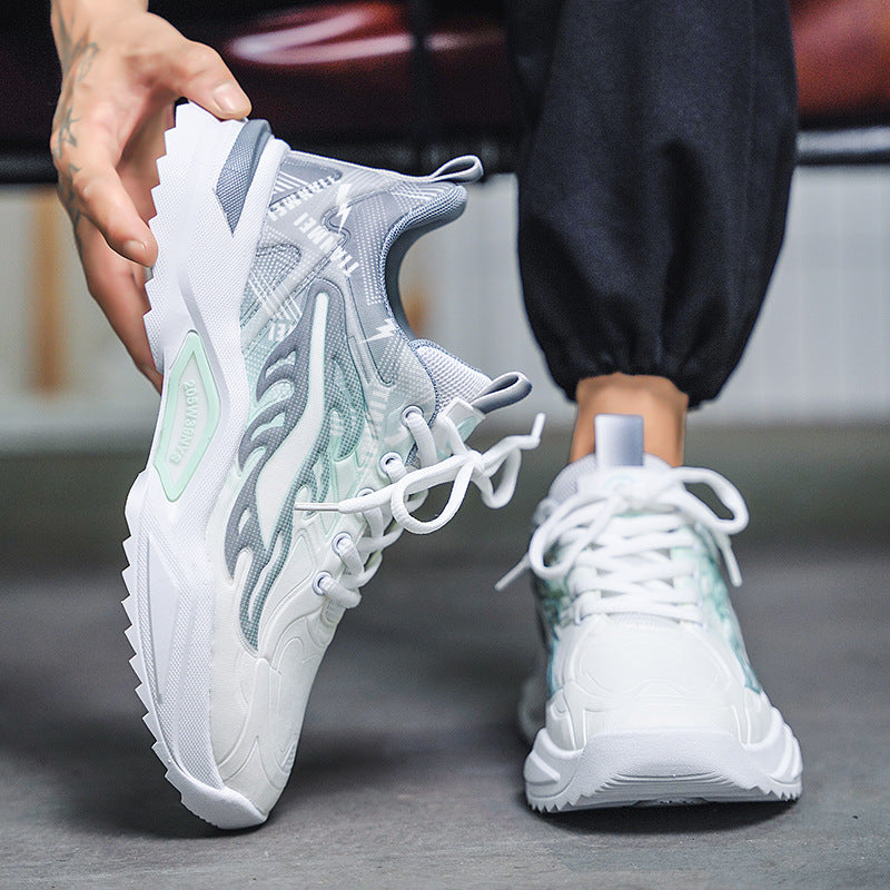 Unisex leichte Fashion-Plateau-Sneaker mit atmungsaktivem Mesh, dynamischem Wellenprint und gepolstertem Einstieg Drune