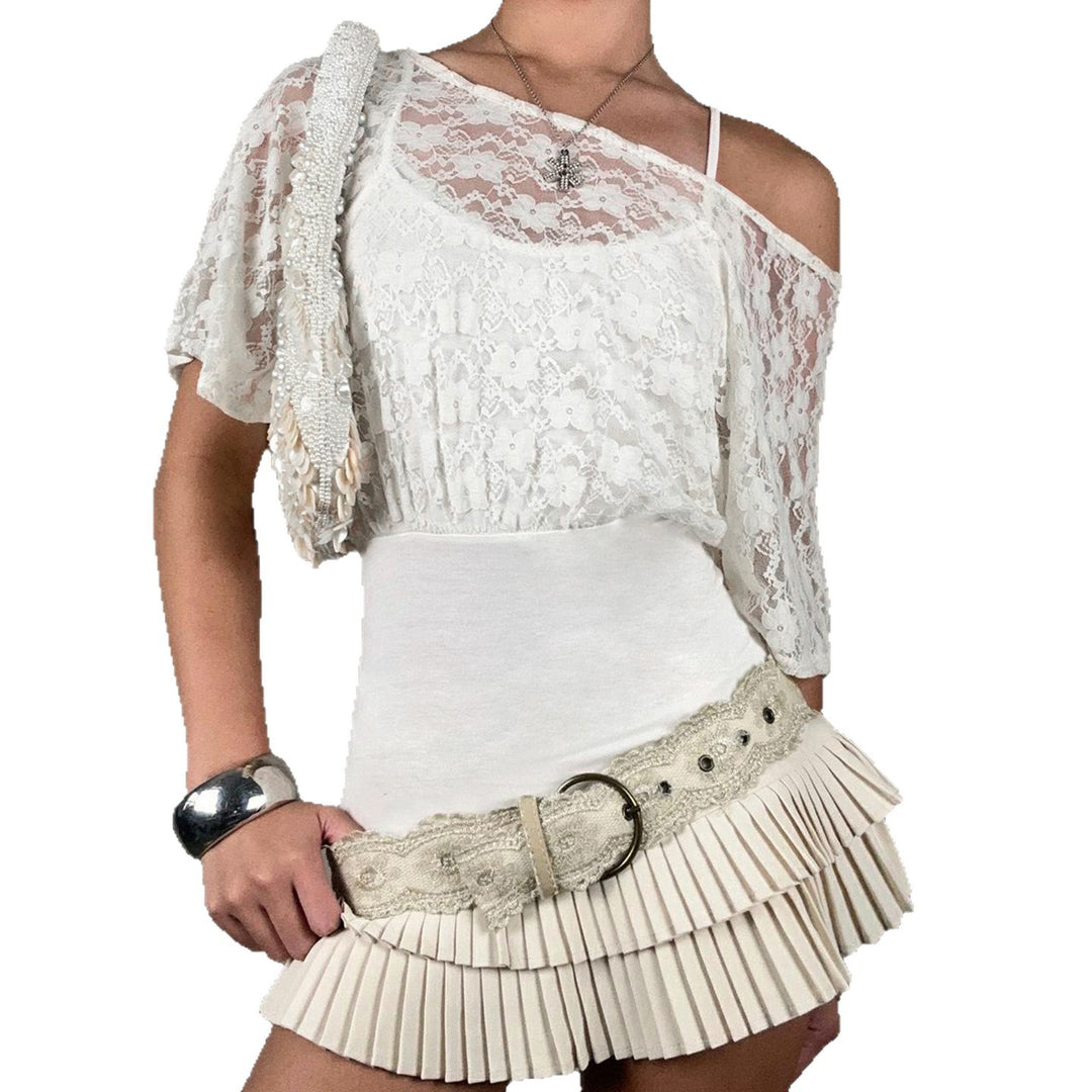 Damen elegante Spitzenbluse mit tailliertem Schnitt und voluminösen Ärmeln Drune