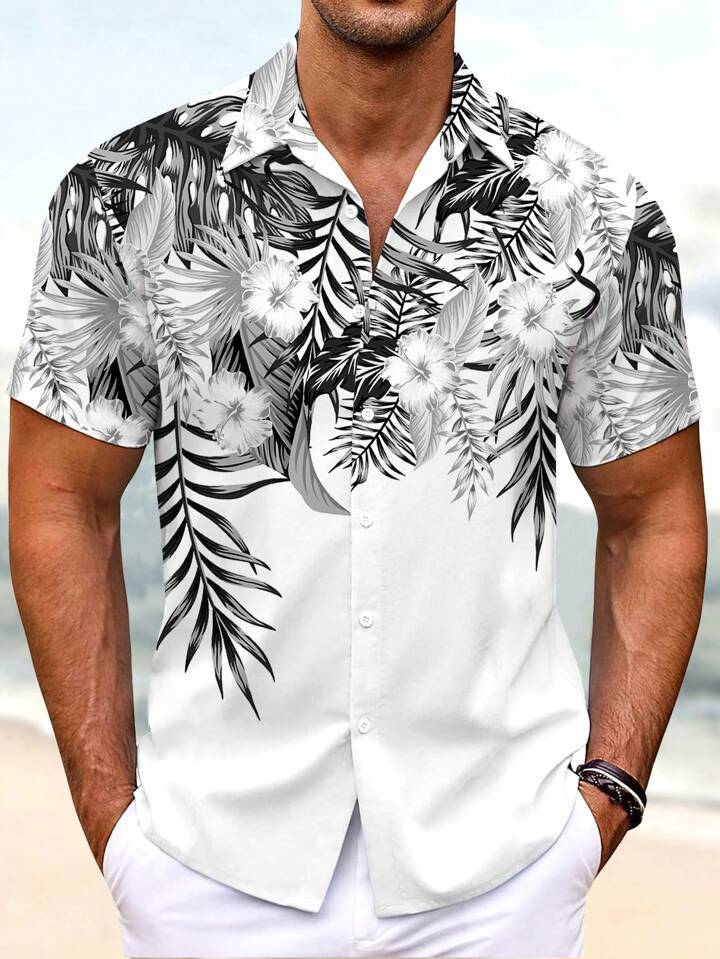 Herren Kurzarmhemd mit tropischem Blumendesign Drune