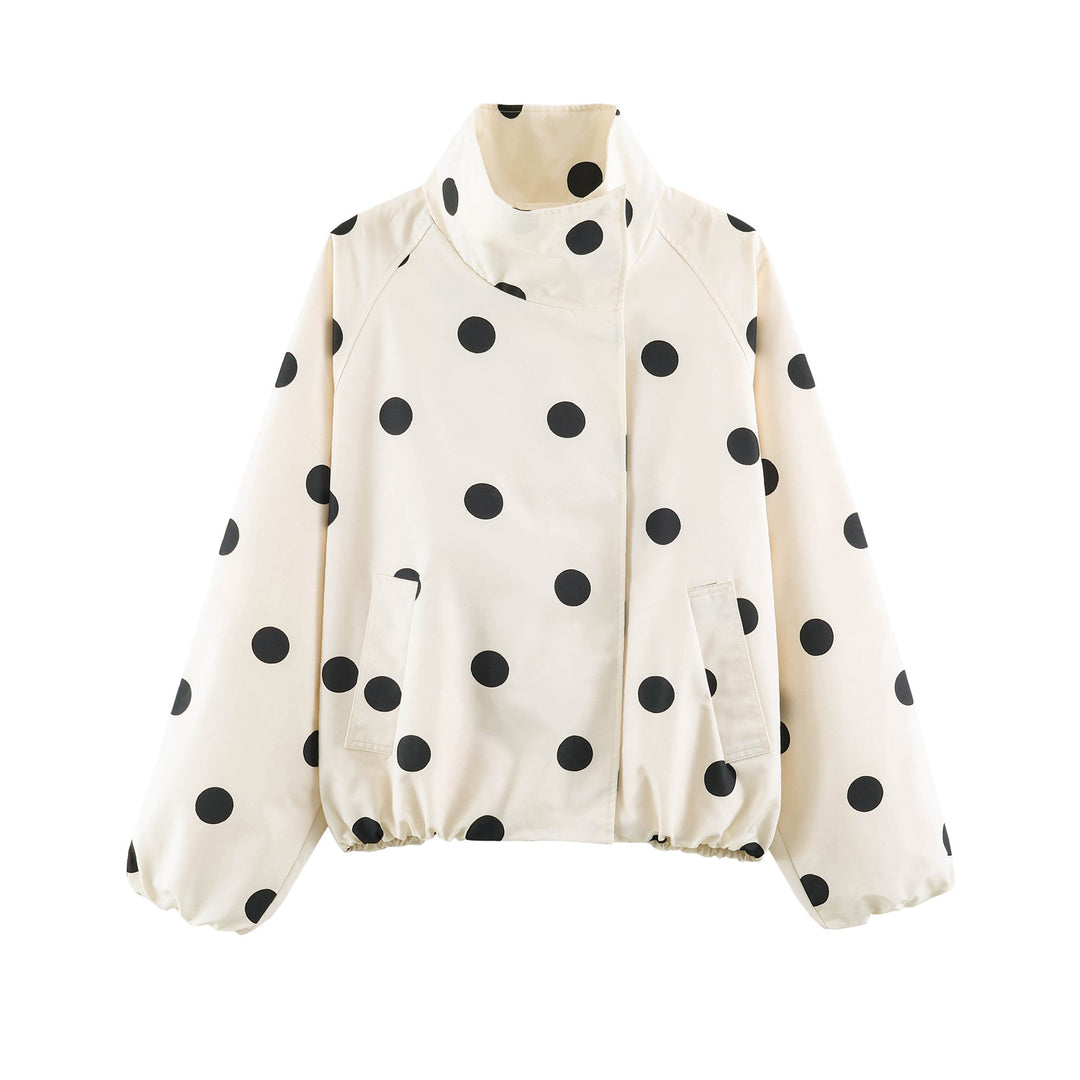 Damen nan gepunktete Kurzjacke mit hohem Stehkragen, elastischem Saum und praktischen Eingrifftaschen Drune