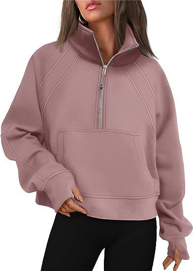 Damen sportlicher Hoodie mit kurzem Reißverschluss und praktischer Kängurutasche Drune