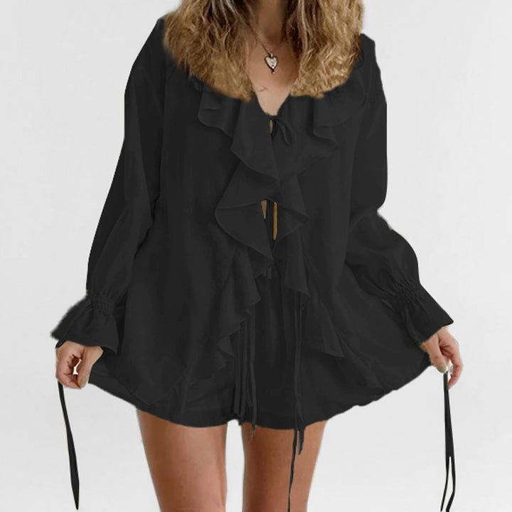 Damen Kleid mit Rüschendetails und lockerem Schnitt Drune