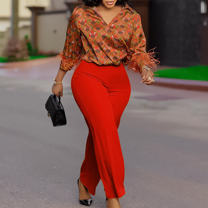 Damen Mode Ensemble mit trendigem floralem Muster und eleganten Details Drune