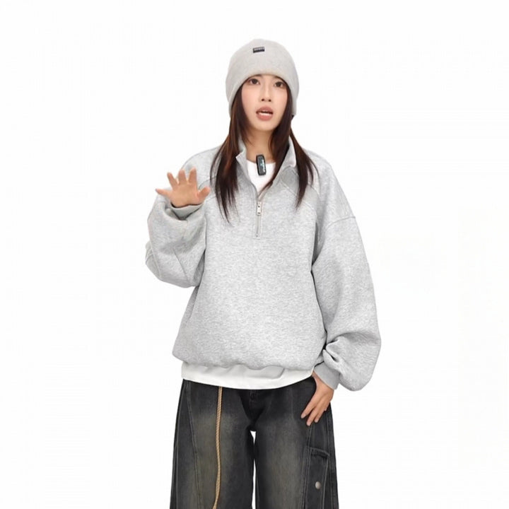 Unisex Halbzip-Sweatshirt mit Raglanärmeln, Eingrifftaschen und geripptem Saum Drune