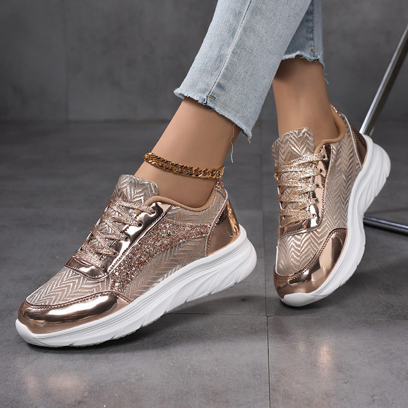 Damen nan glamouröser auffälliger Sneaker mit Glitzerpaneelen jacquardgewebtem Obermaterial und ergonomischer Wellenlaufsohle Drune