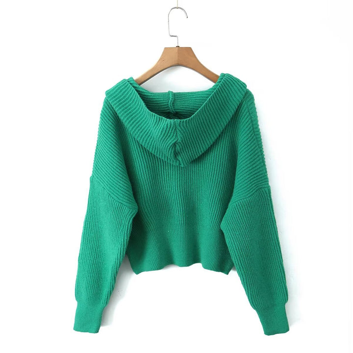 Damen lässige Strickjacke mit Kapuze und praktischen Taschen Drune