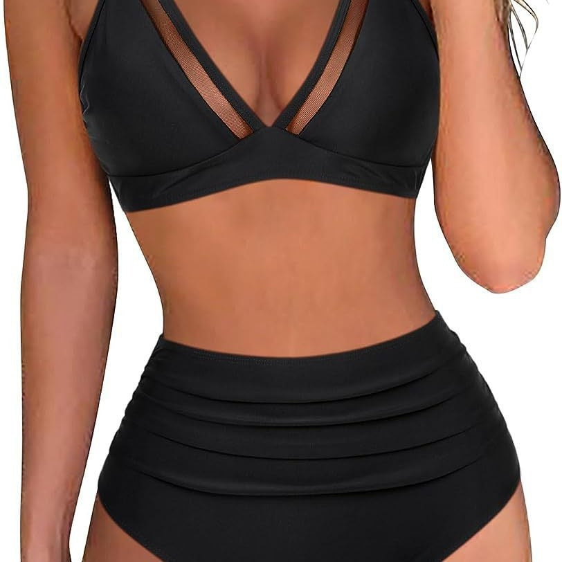 Damen Sportliches Bikini-Set mit atmungsaktiver Mesh-Ausschnittherstellung Drune