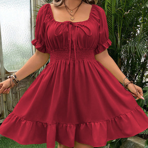 Damen verspieltes Minikleid mit Puffärmeln und Rüschenabschluss Drune