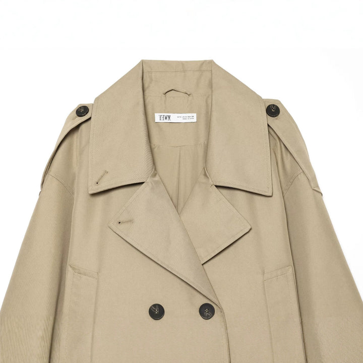 Damen Kurzjacke im Trenchstil mit Boxy-Schnitt, Doppelreihe und Schulterklappen Drune