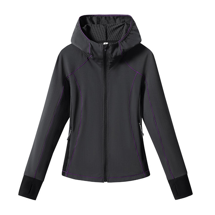 Damen Leichte Softshell-Kapuzenjacke mit ergonomischen Kontrastnähten und Daumenloch Drune