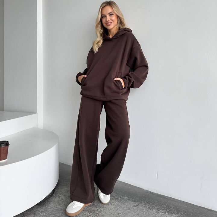 Damen Oversize Loungewear-Set aus schwerem Sweat mit Kapuzenpullover und weitem hochgeschnittenem Jogger Drune