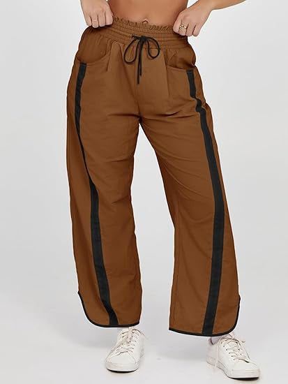 Damen nan relaxte Trackpants mit seitlichem Kontraststreifen, elastischem Smokbund und Eingrifftaschen Drune