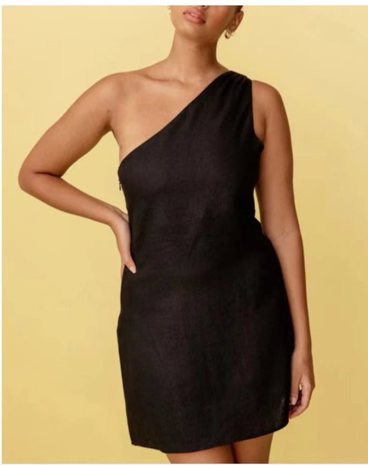 Damen Einseitiges Minikleid mit asymmetrischem Schnitt und schmalem Träger Drune