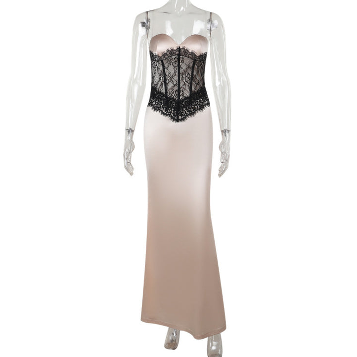 Damen Langarm-Boudoir-Kleid mit Spitzenoberteil Drune