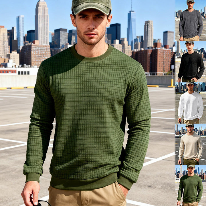 Herren Strukturierter Waffelstrick-Pullover aus Baumwollmix mit Rundhalsausschnitt Drune