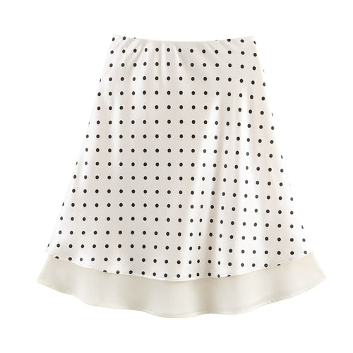 Damen A-Linien-Midirock mit doppellagigem Saum und Polka-Dot-Print Drune