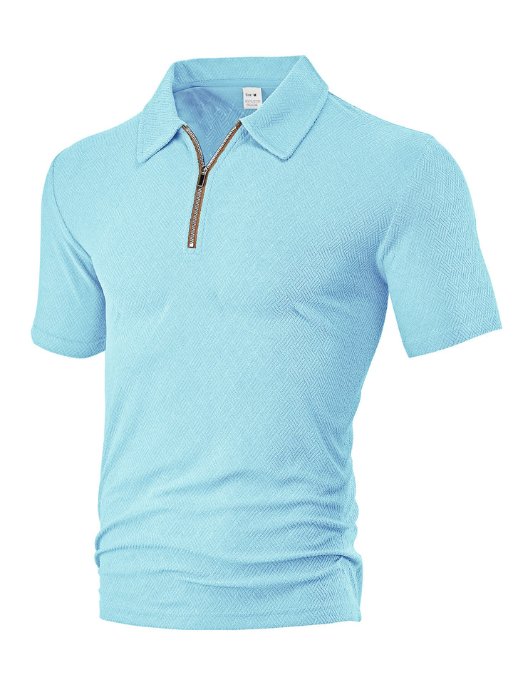 Herren nan schmal geschnittenes Halbzip-Polo mit feiner Fischgrät-Jacquardstruktur Drune