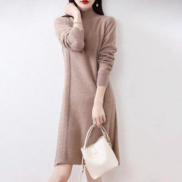 Damen Edles Strickkleid mit feinen Zopfmustern Drune