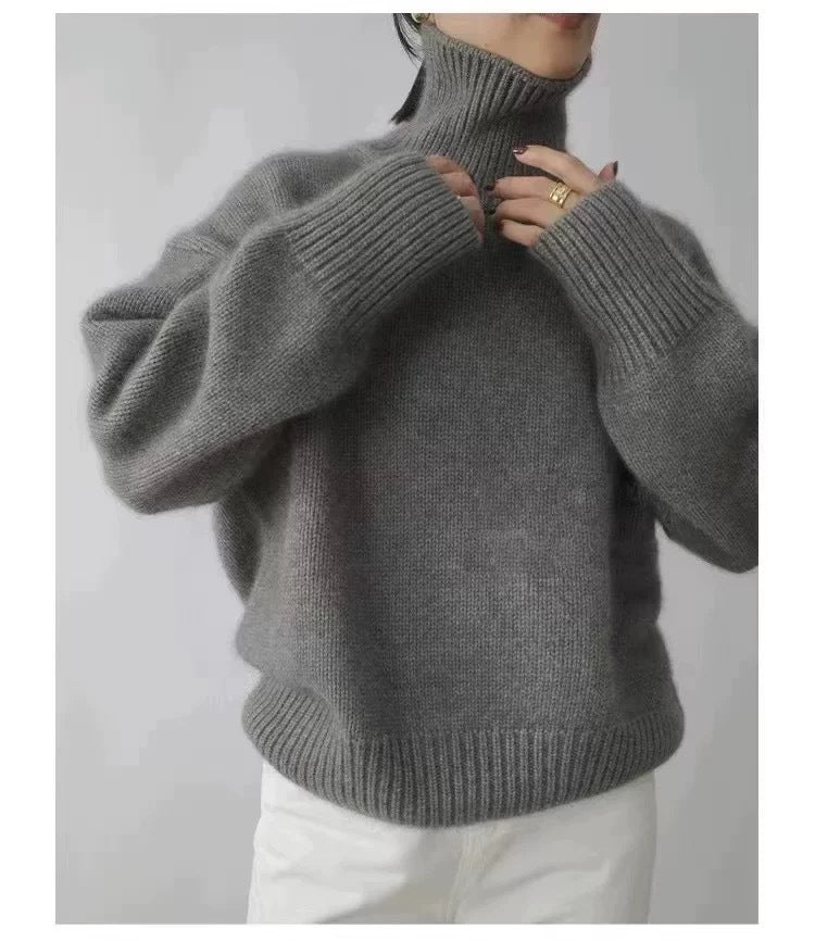 Damen Oversize Feinstrickpullover mit hohem Rollkragen und Seitenschlitzen Drune
