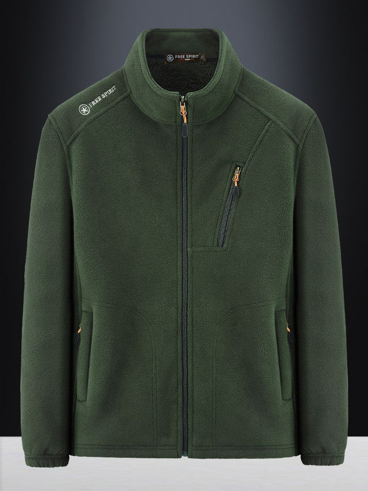 Herren Warme Microfleece-Outdoorjacke mit Brustreißverschluss, Seitentaschen und Stehkragen Drune