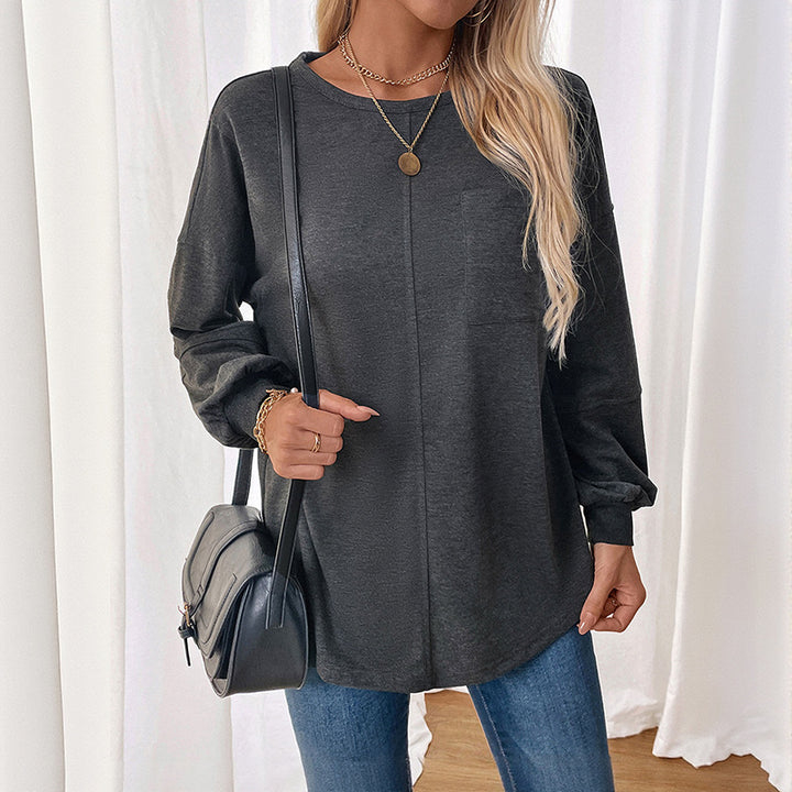 Damen Lässiges Langarm-Jerseyshirt mit Mittiger Ziernaht, Rundhals & abgerundetem Saum Drune