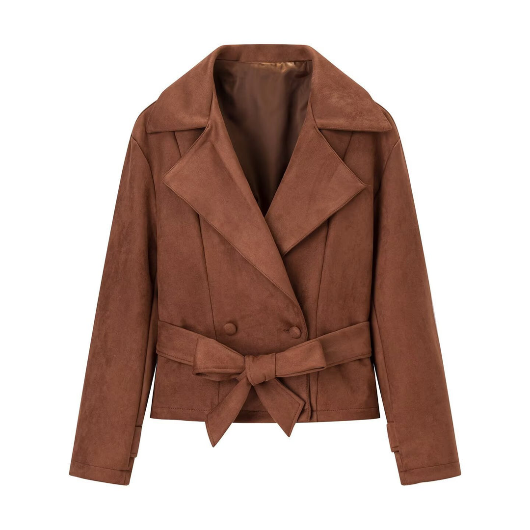 Damen Modische Wildlederjacke mit Gürtel und tailliertem Schnitt Drune