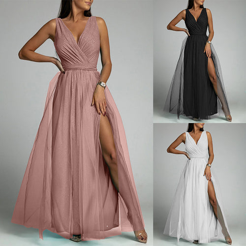 Damen Maxiabendkleid mit verführerischem Schlitz und funkelndem Obermaterial Drune