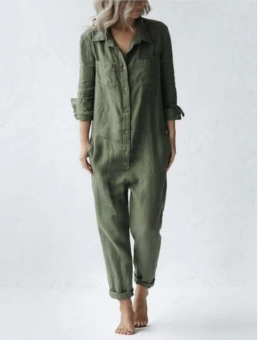 Drune | Damen Utility Jumpsuit mit Langen Ärmeln und Taschen