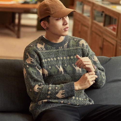 Herren Strickpullover mit Kamel-Jacquardmuster und geripptem Saum Drune