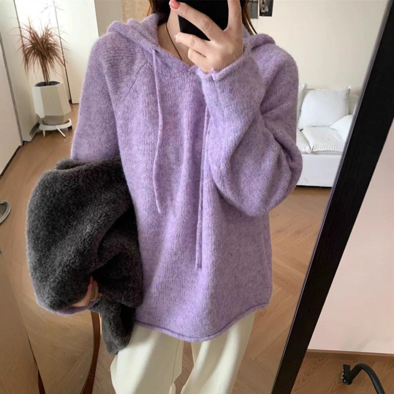Damen gemütlicher Hoodie aus weichem Fleece-Material mit Kängurutasche Drune