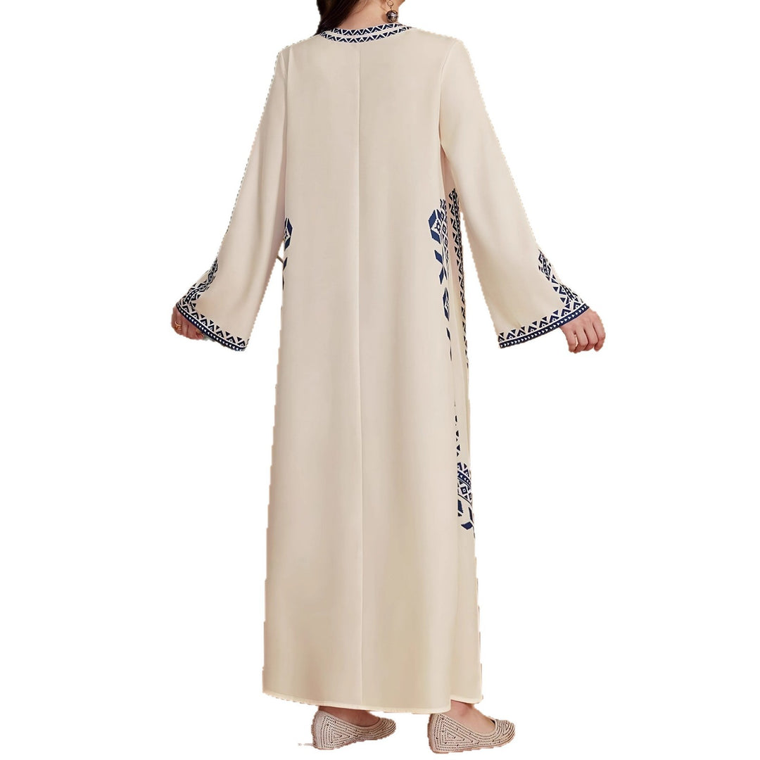Damen Kaftan-Kleid mit kunstvollem besticktem Design und elegantem V-Ausschnitt Drune