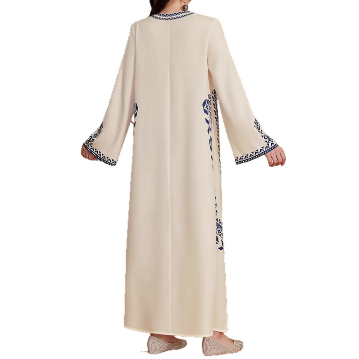 Damen Kaftan-Kleid mit kunstvollem besticktem Design und elegantem V-Ausschnitt Drune