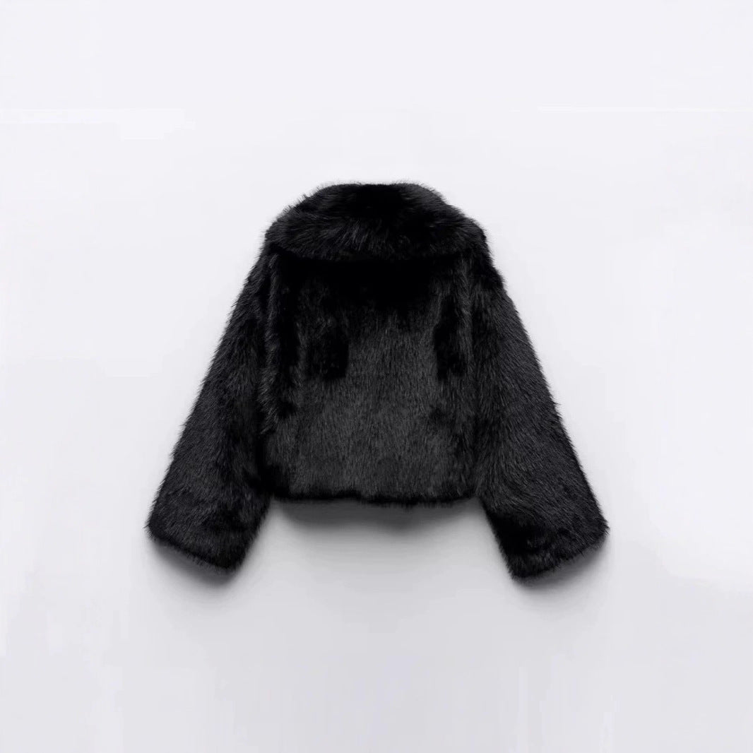 Damen Kurzer Cropped-Kunstpelzblouson mit voluminösem Schalkragen und weicher Innenfütterung Drune