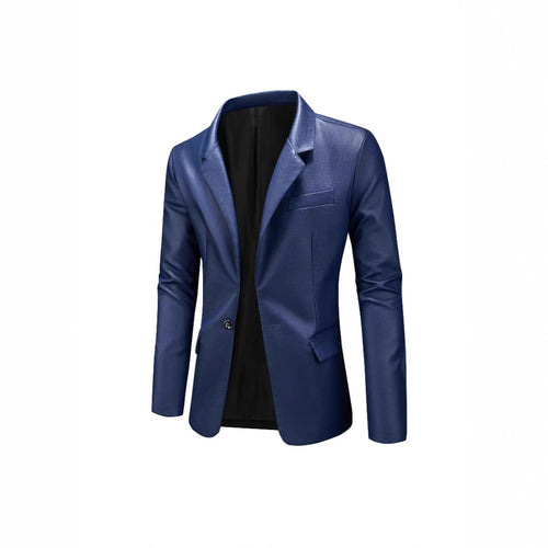 Herren Slim-Fit Ledersakko mit Ein-Knopf, klassischem Revers und Pattentaschen Drune