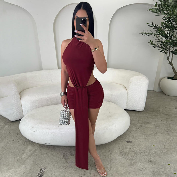 Damen Raffiniertes Minikleid mit eleganter Schlitz- und Wickeldesign Drune