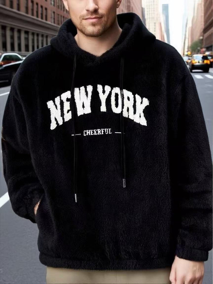 Herren nan kuscheliger Fleece-Hoodie mit Relief-Logo, Kordelzug und Kängurutasche Drune