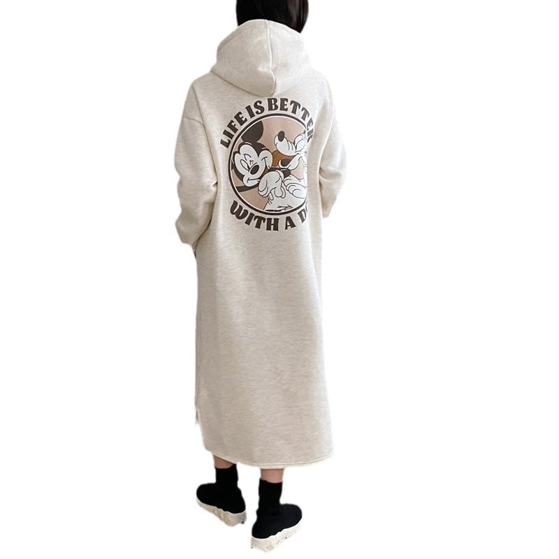 Damen Cozy Hoodie-Kleid mit großflächigem Print und bequemen Schnitt Drune