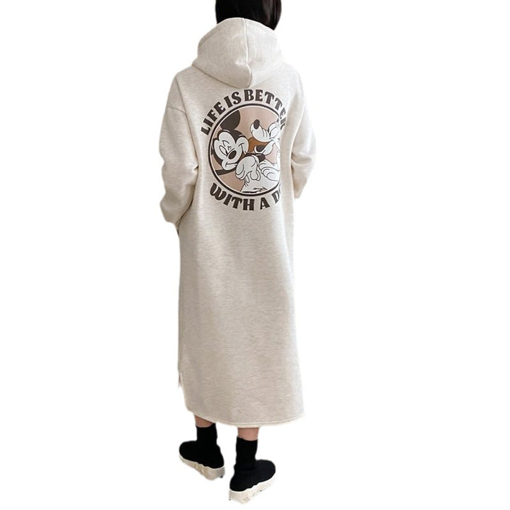 Damen Cozy Hoodie-Kleid mit großflächigem Print und bequemen Schnitt Drune