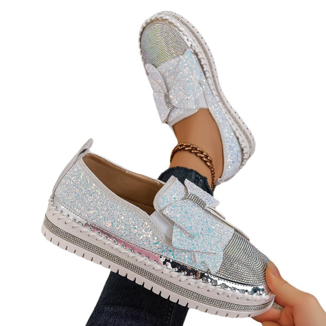 Damen Glitzernde Slip-On Sneakers mit funkelndem Schleifendesign und rutschfester Sohle Drune