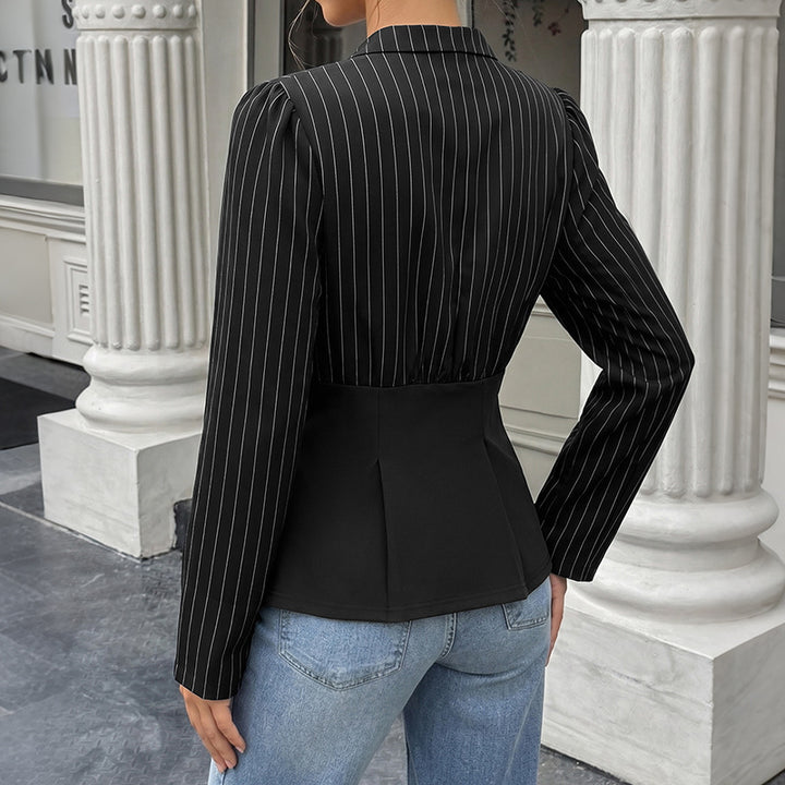 Damen Modische Bluse mit Stehkragen und Plisseedetail Drune