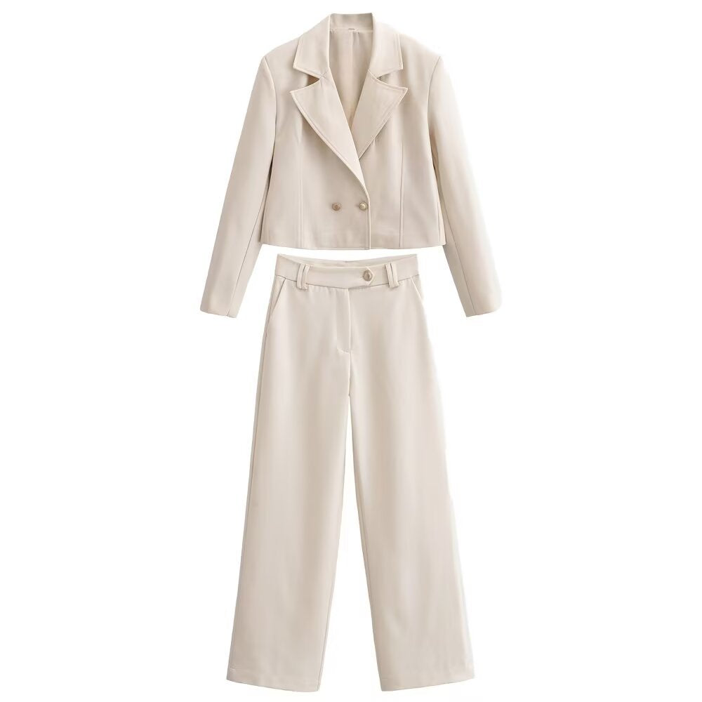 Damen Cropped Doppelreihiger Blazer mit weitem Revers und taillierter Schnittführung Drune
