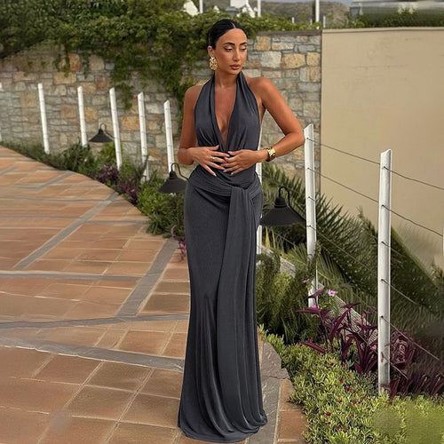 Damen elegantes Wickelkleid mit tiefem V-Ausschnitt und fließendem Schnitt Drune