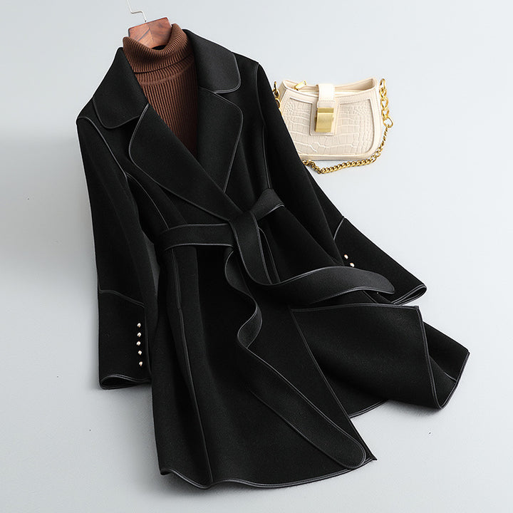 Damen Eleganter Wickelmantel mit Gürtel Drune