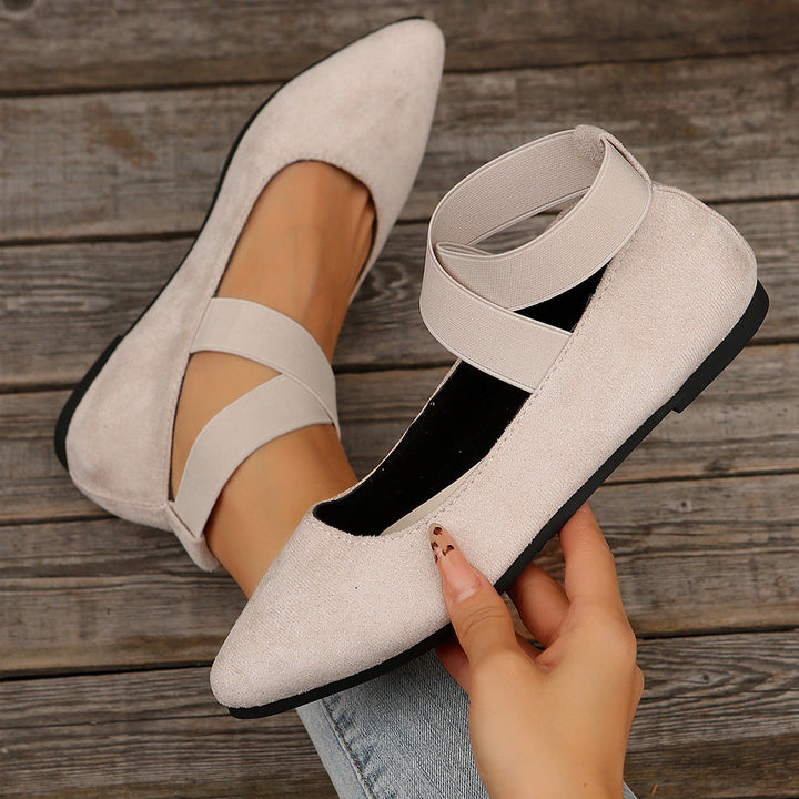 Damen elegante Ballerinas mit gekreuzten Riemen und weichem Obermaterial Drune
