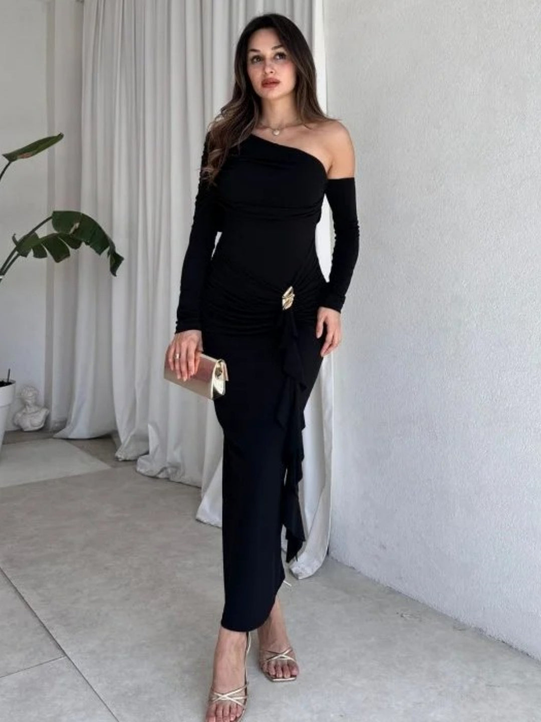 Damen elegantes Wickelkleid mit asymmetrischem Design und raffinierten Drapierungen Drune