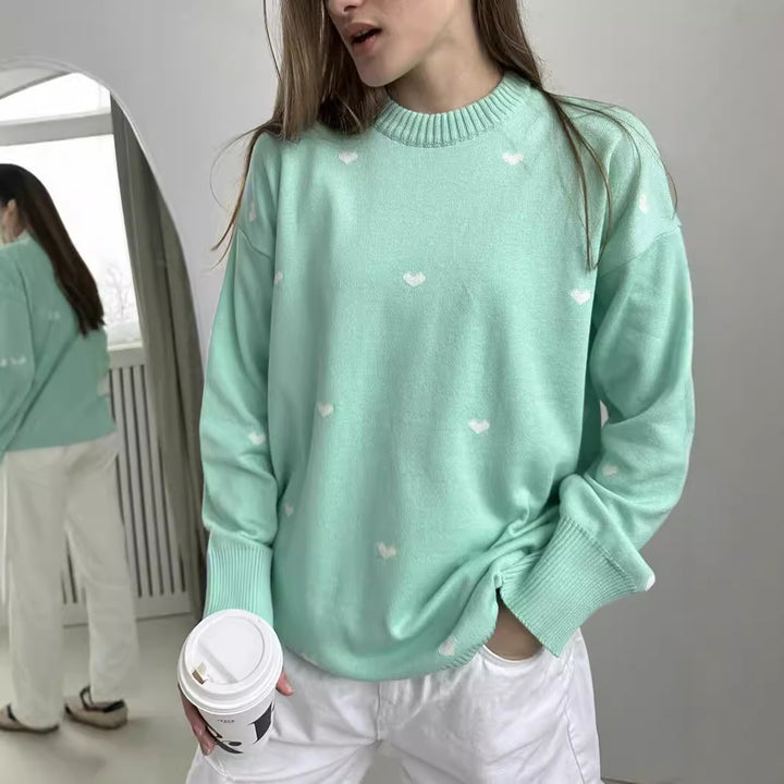 Damen Lässiger Pullover mit Herz-Muster Drune