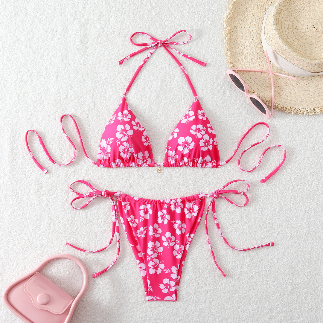 Damen Triangel-Bikini mit verstellbaren Bindebändern und floralen Mustern Drune