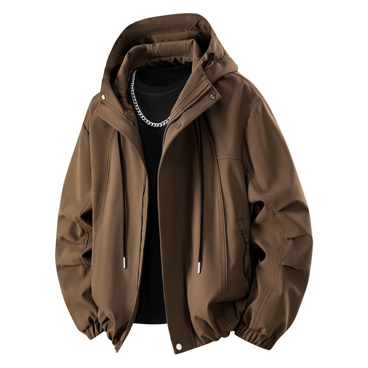 Herren Minimalistische Tech-Kapuzenjacke mit mattierter Oberfläche, Kordelzug & verdeckten Reißverschlusstaschen Drune